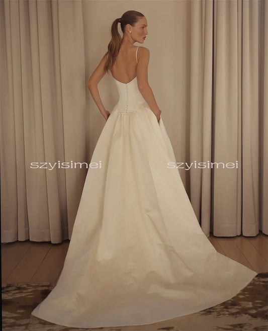 Customized Sweetheart A Line Wedding Dresses Spaghetti Straps 2026 Sleeveless Illusion Satin Bridal Gowns robe de mariée