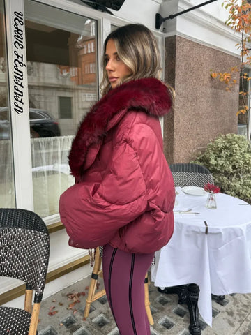 Women's Winter Coats Faux Fur Collar Padded Jacket Autumn 2025 Female V-neck Lantern Sleeve Loose Coat Fashion Ladies Outerwears