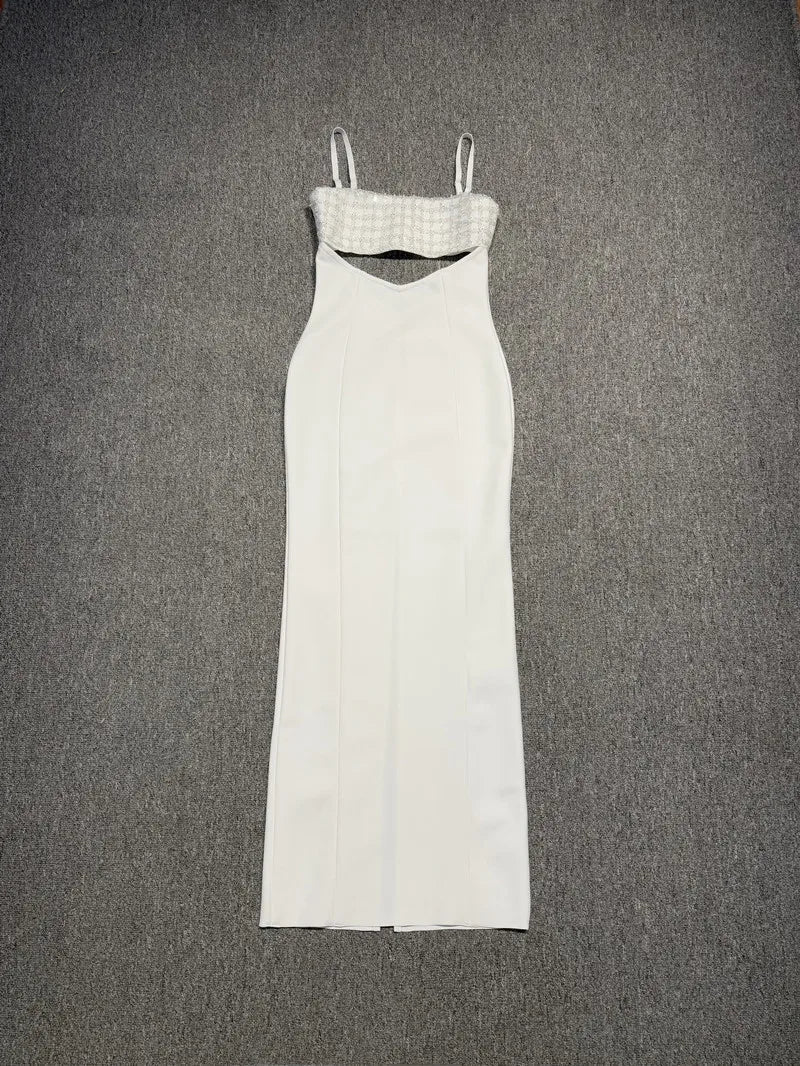 New Arrival Women Sleeveless Sexy Strap Square Collar Bodycon Long Bandage Dress Celebrate Evening Party Nightclub Outfit