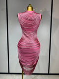 Women Sexy Tassel Pink Mini Bodycon Bandage Dress 2025 Celebrity Designer Fashion Party Evening Nightclub Dresses Cocktail Gowns