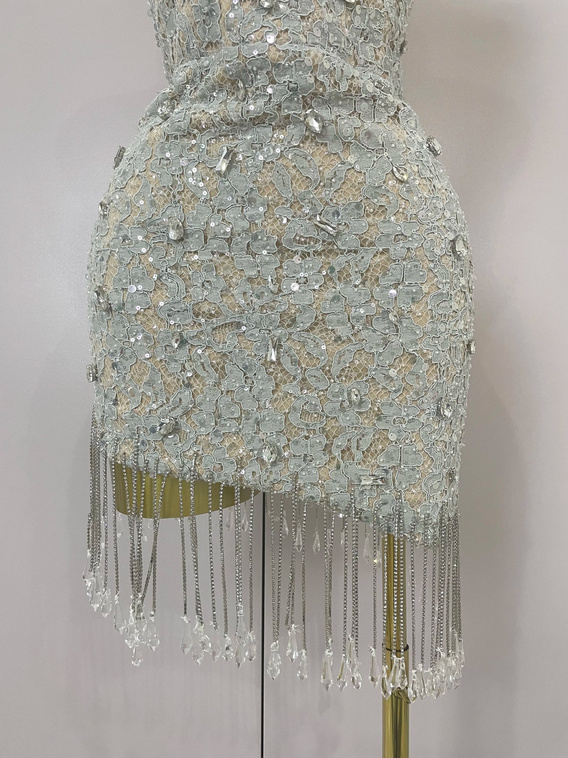 Luxury Sparkle Diamond Tassel Halter Cocktail Dress Women Elegant Evening Formal Gowns Wedding Party Dresses Stage Costumes