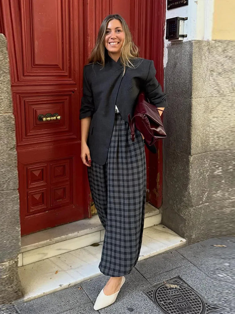 Women's Trousers Plaid Harem Pants Fashion Female High Waist Loose with Elasticated Cuffed Ankles Partywear New Lady Streetwear