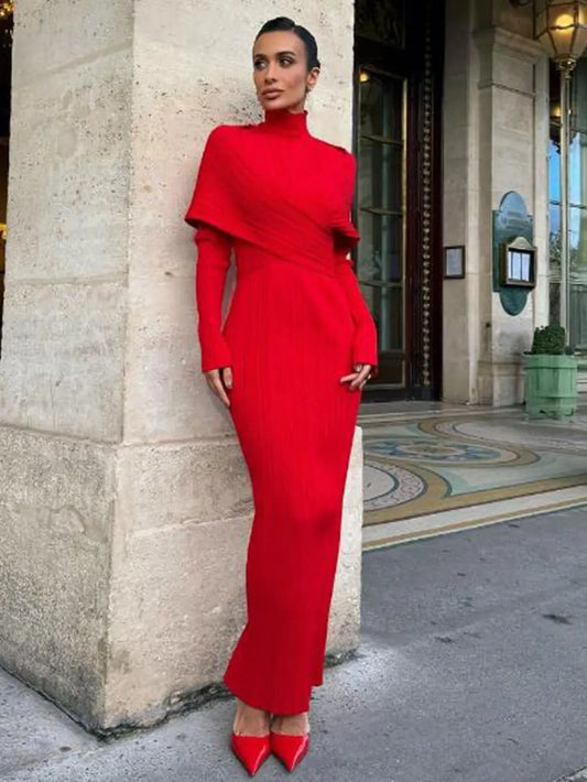 2024 Elegant Women Christmas Bandage Dress Stand Collar Patchwork Long Sleeve Bodycon Long Dress Cocktail Evening Party Vestidos