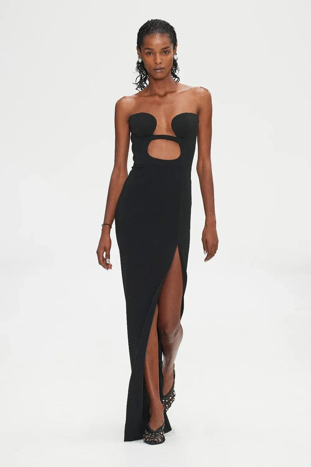 New Summer Women Sexy Strapless Keyholes Bodycon Bandage Mid-calf Dress Nightclub Party Evening Dress Wholesale