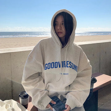 Korean Fashion Hood Shirt Women Letter Print Loose Long Sleeve Hoodies Streetwear 2026 Casual Pullover Tops Y2K Sweatshirts