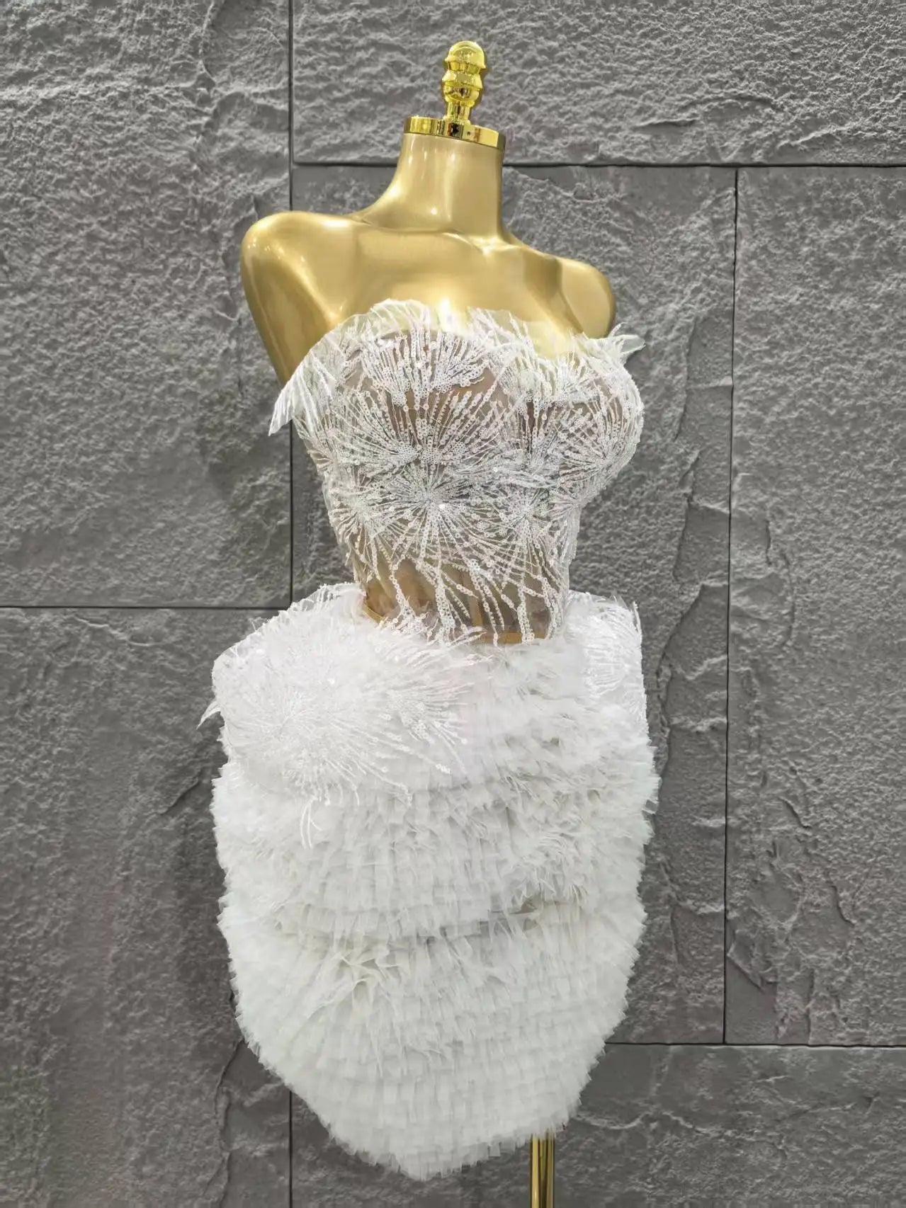 STOCK White Color Women Sexy Strapless 2 Pieces Ball Gown Mini Dress Celebrate Cute Birthday Party Photo Shoot Outfit Vestido