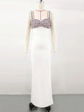 2024 Elegant Women's Diamond Design Bandage Dress Spaghetti Strap Sleeveless Bodycon Long Dress Cocktail Evening Party Vestidos WHITE