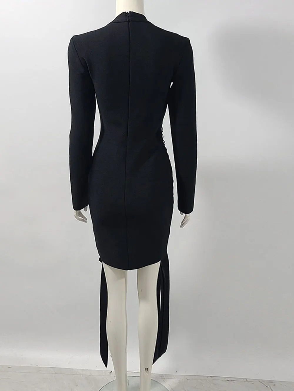 2024 Women's Sexy Drawstring Strap Bandage Dress O-neck Long Sleeve Bodycon Mini Dress Cocktail Evening Party Vestidos