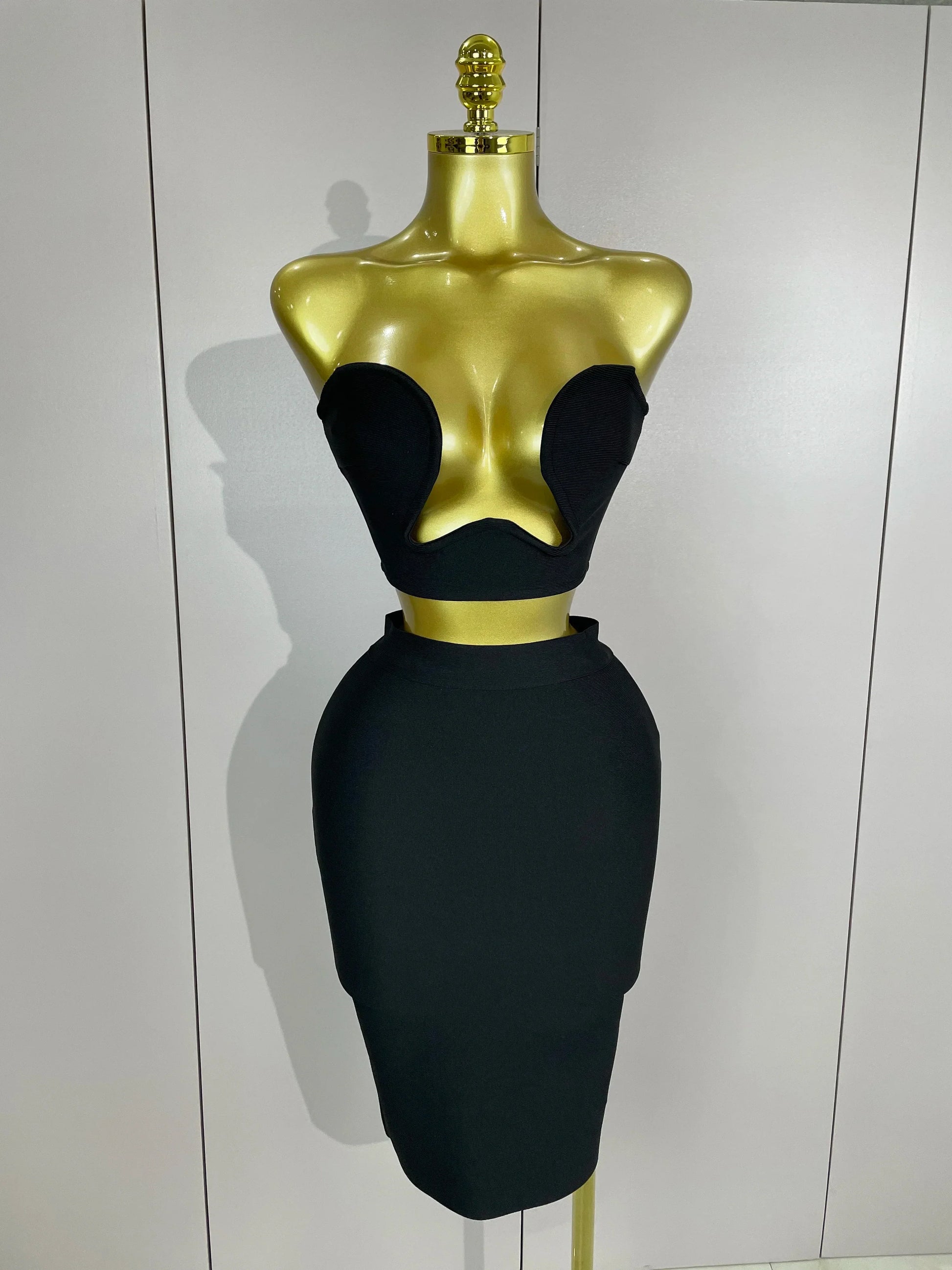 Women Sexy Strapless Backless Black Bandage Two Piece Suit Celebrity Designer Fashion Birthday Gown Evening Prom Costume black