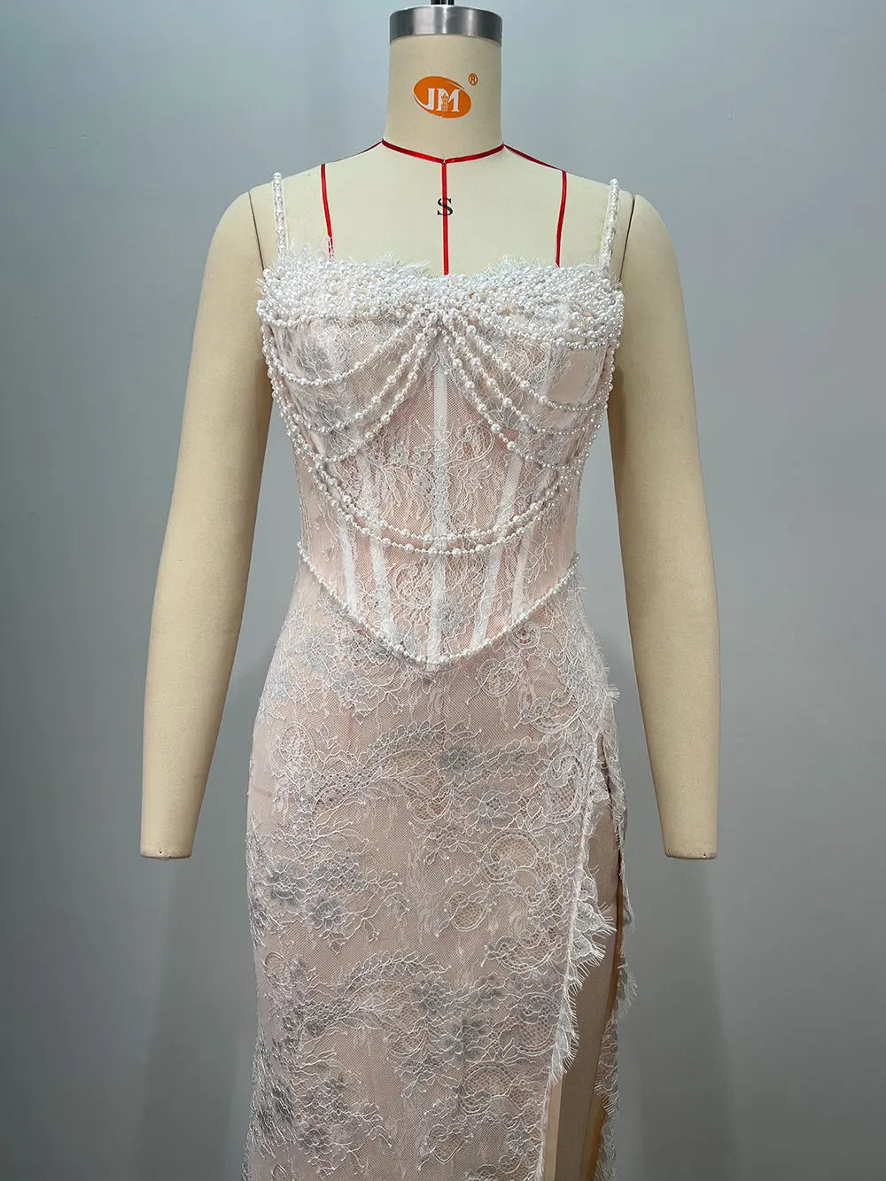 2025 Light Luxury Beaded Design Maxi Dress Spaghetti Strap Sleeveless Slimming Split Lace Long Dress Evening Party Vestido