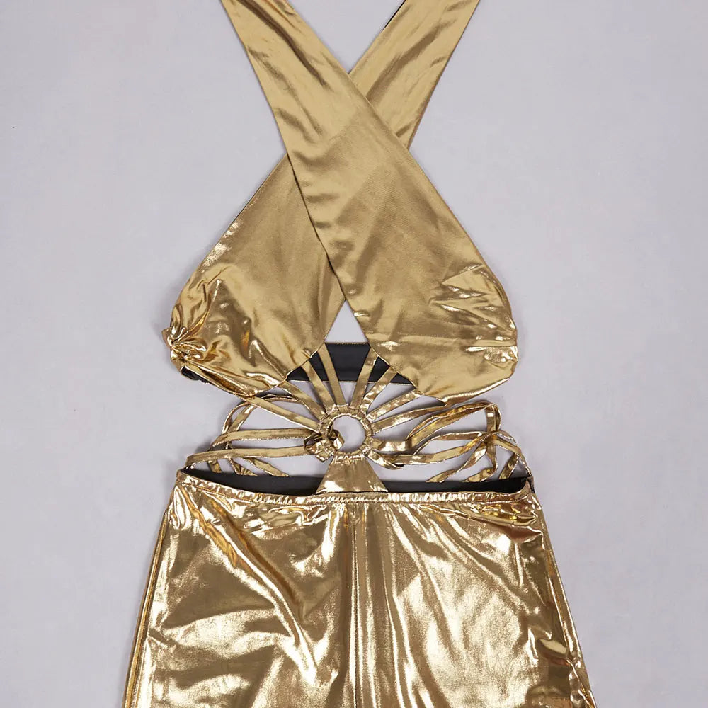 2024 Sexy Women Jumpsuit With Neck Tie Sleeveless Waist Design Tight Fitting Backless Jumpsuit Celebrity Cocktail Party Jumpsuit