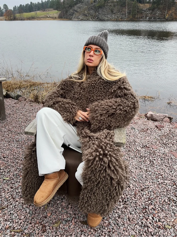 Brown Lamb Fur Long Coat Women Fashion Lapel Full Sleeve Warm Coats Lady Chic High Street Casual Winter Outerwear 2025 Winter