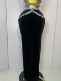 Women Sparkly Rhinestone Two-piece Set Sexy Velvet Singer Nightclub Outfit Celebrate Birthday Elegant Party Dresses
