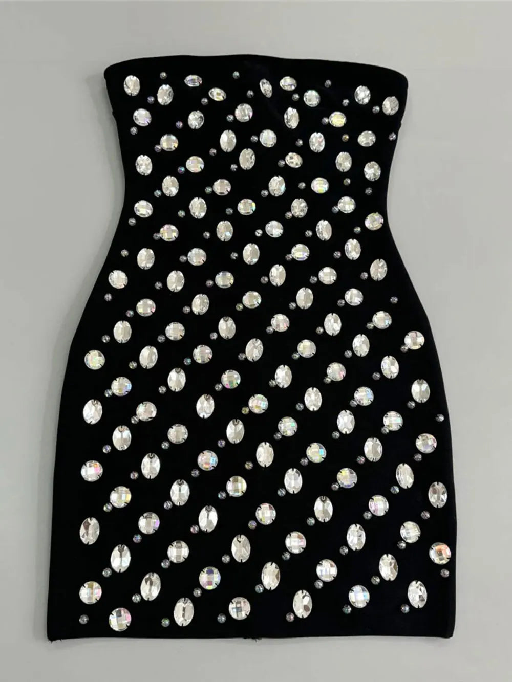 Spring Sexy Women's Light Luxury Nail Bead Bandage Dress Strapless Sleeveless Bodycon Bareback Mini Dresses Party Vestidos black