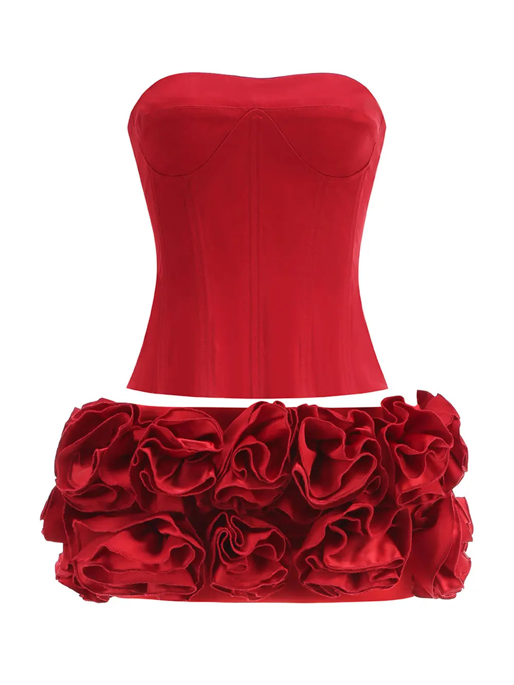 2024 Sexy Women'S Floral Mini Skirt Set Strapless Sleeveless Fishbone Backless Drawstring Vest+Mini Skirt Two-Piece Set