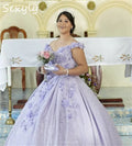 Glitter Lilac Quinceanera Dresses Plus Size 3D Florals Vestido De 15 Años Quinceañera Off Shoulders Sparkly Birthday Customized