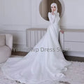 Muslim Wedding Dress with Hijab for Bride High Neck Long Sleeve Modest Sweep Train Lace A-Line Gown Customize Vestidos De Novia