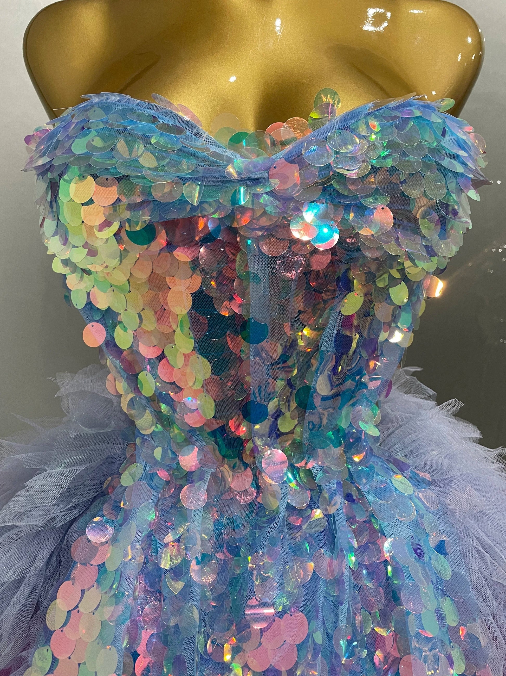 Stage Costume Women's Sparkly Sequin Mesh A Line Top Skirt 2 Pieces Set Nightclub Party Birthday Dress Photo Shoot Wear