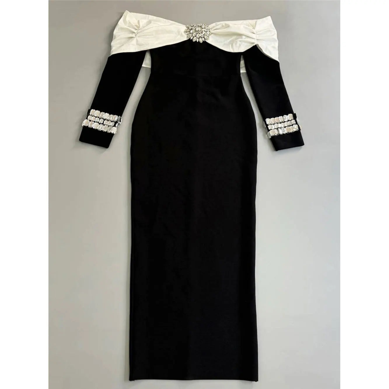 2024 Sexy Women's Light Luxury Patchwork Nail Diamond Design Bandage Dress One Collar Shoulder Long Sleeve Bodycon Long Dresses