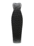 2025 Spring Sexy Women's Light Luxury Pearl Design Bandage Dress Strapless Sleeveless Bodycon Backless Long Dress Party Vestidos