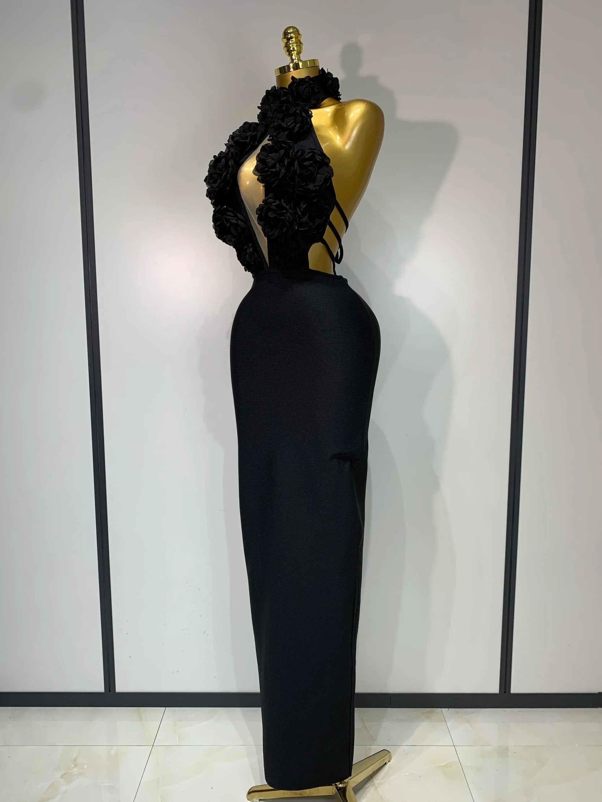 Women Sexy Halter Hollow Out Flowers Bodycon Bandage Dress Red Backless Celebirty Elegant Party Luxury Birthday Wedding Dresses