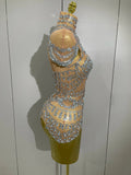 Stage Costume Luxury Rhinestones Sexy See-Through Sheath Bodysuit Evening Party Bar Nightclub Singer Dancer Performance Wear