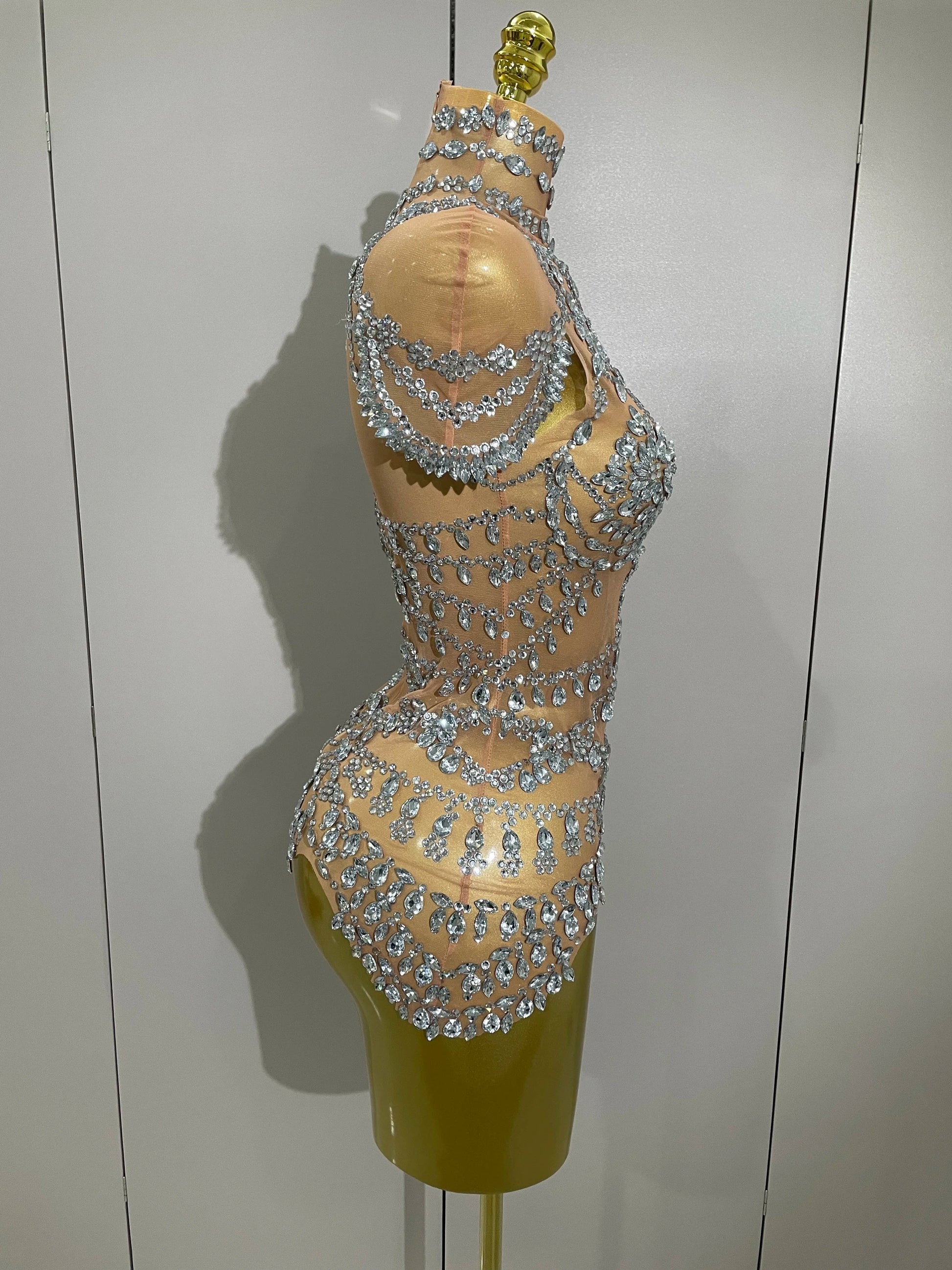 Stage Costume Luxury Rhinestones Sexy See-Through Sheath Bodysuit Evening Party Bar Nightclub Singer Dancer Performance Wear