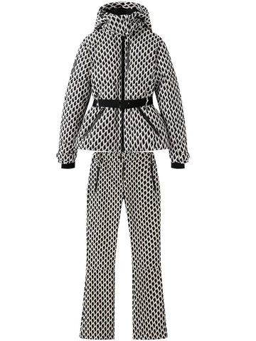 2025 Women's Winter Hooded Padded Sport Parkas Pants 2 PCS Set Belt Female Elegant Warm Windproof Skiing Coats Jackets Trousers