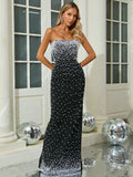 2025 Spring Sexy Women's Light Luxury Pearl Design Bandage Dress Strapless Sleeveless Bodycon Backless Long Dress Party Vestidos black