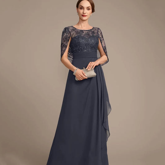 Customized O Neck Mother Dress Elegant Lace A Line Wedding Party Gowns For Bride Chiffon Applique Vintage Formal Bridal Dresses