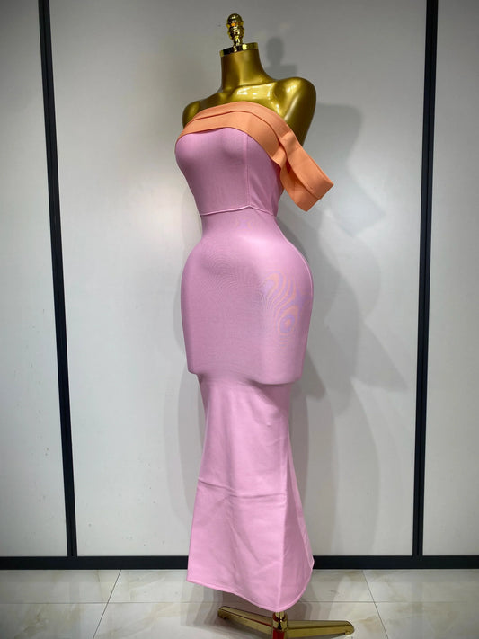 Women Sexy One Shoulder Color Block Bodycon Bandage Dress Celebrity Elegant Evening Club Luxury Birthday Party Outfit