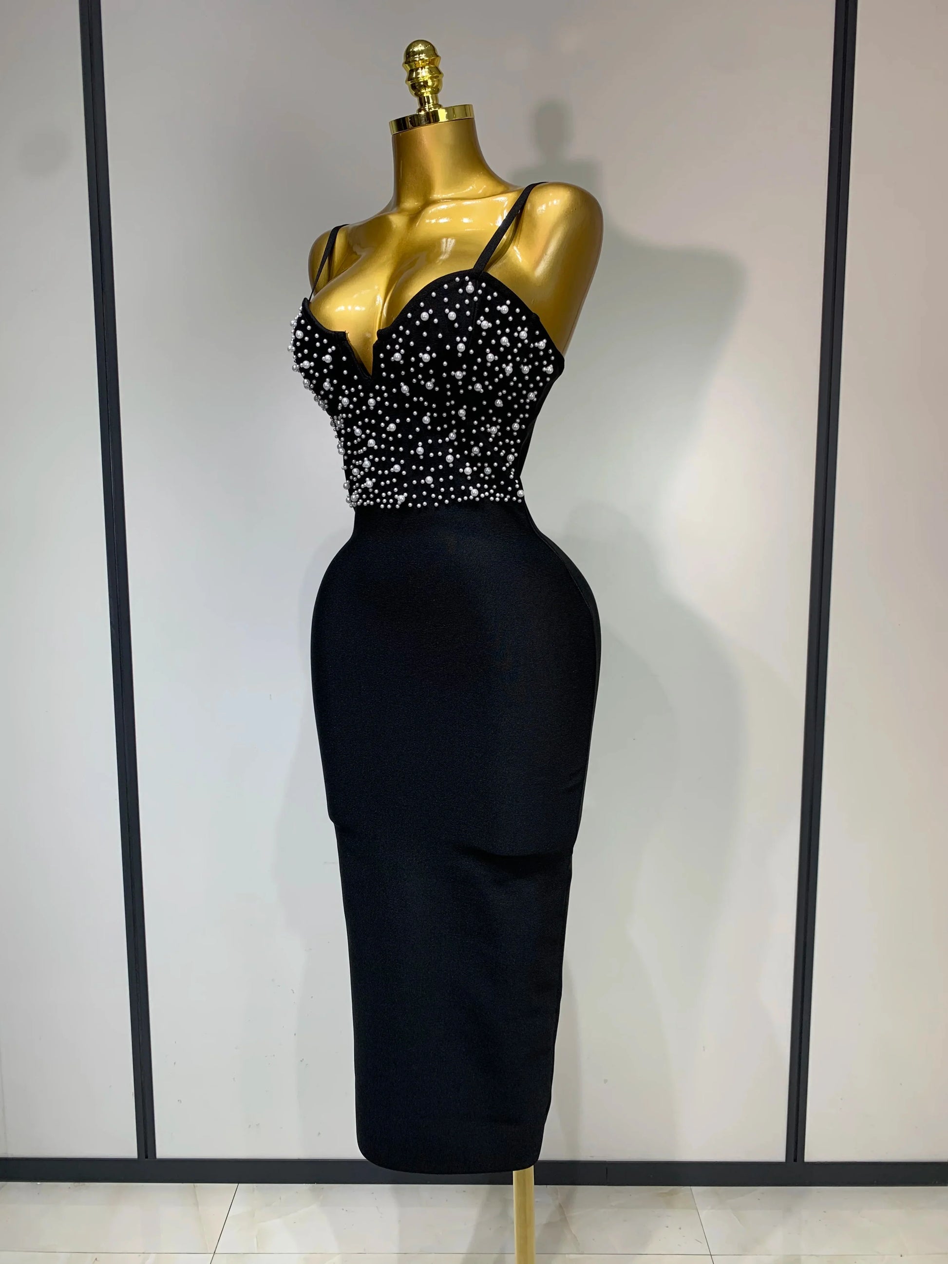 Women Sexy V-neck Elegant Pearl Bodycon Bandage Dress 2025 Celebrity Evening Prom Club Luxury Birthday Party Nightclub Dresses