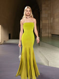 New Fashion Yellow Color Women Sexy Strapless Bodycon Bandage Long Dress Celebrate Birthday Party Evening Outfit Wholesale Bright Yellow