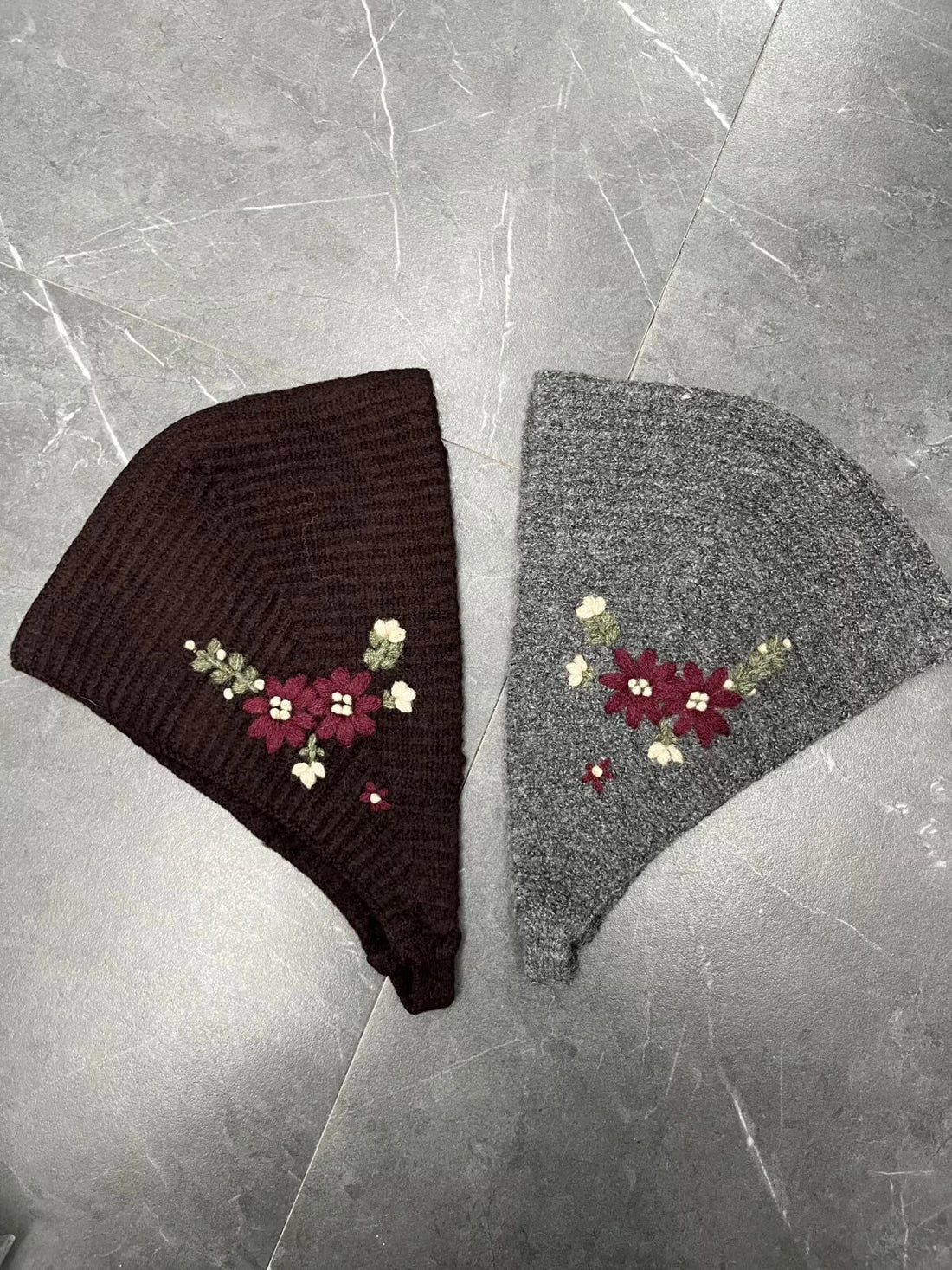Winter new women's clothing contrasting flower embroidery knitted hat woolen hat warm ear protection hat