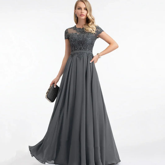 Formal Customized Elegant Mother of Dresses Short Sleeve Evening Gowns Applique A Line Bride Party Dress robes invitée mariage picture color