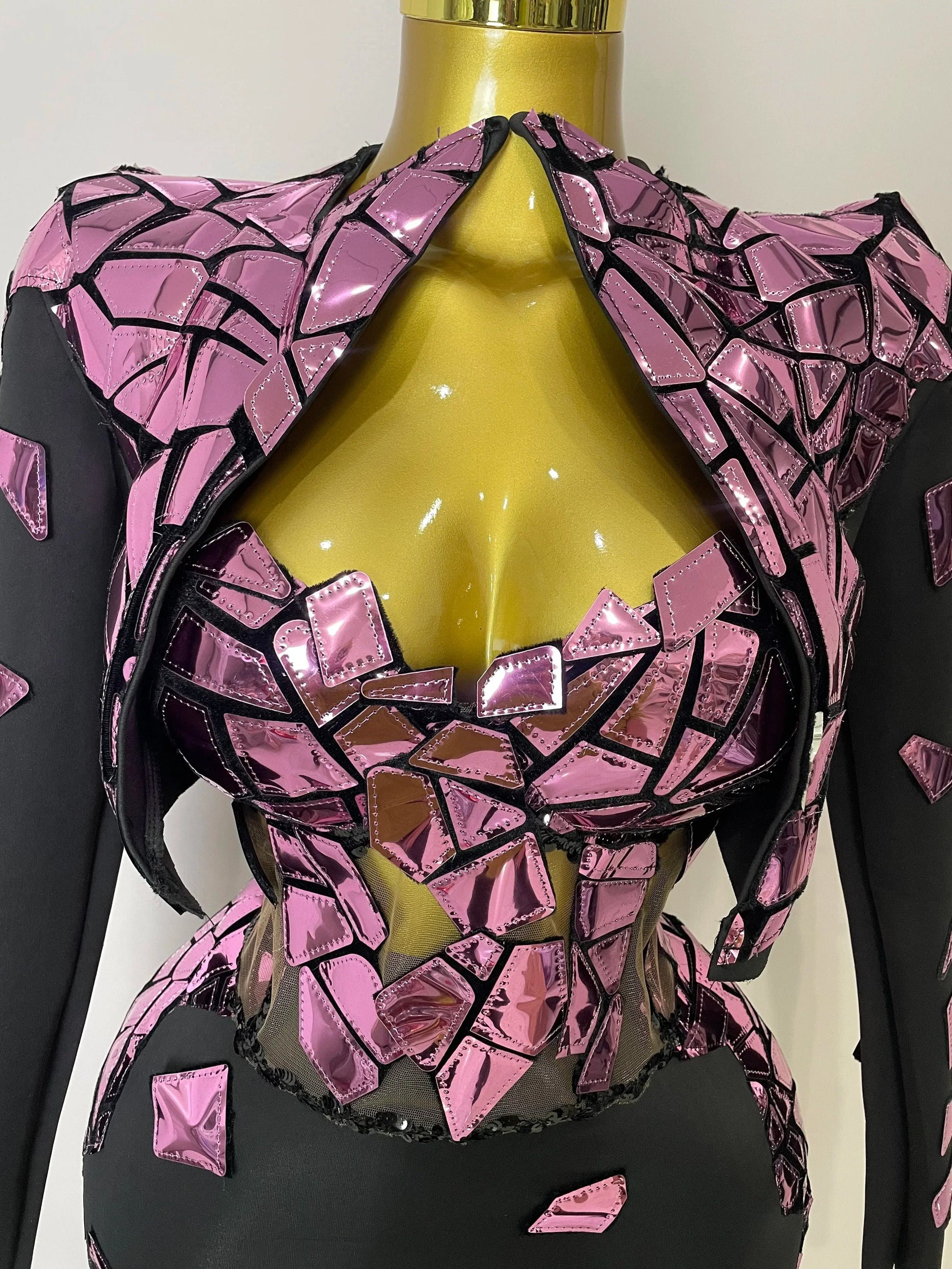 Women Sexy Pink Glitter Sequin Mirrors Short Skirt 3pcs Set Birthday Party Nightclub Queen Drag Stage Costume