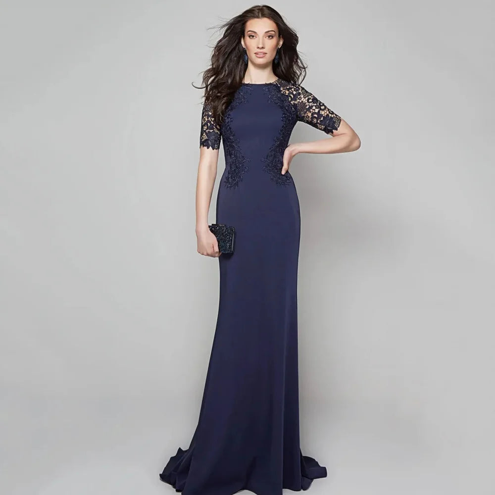 Customized Formal Occasion Mother Dresses Elegant Mermaid Lace Wedding Party Gowns Short Sleeve Floor Length New Dress picture color