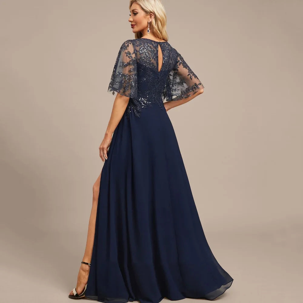 Mother Of The Bride Dress - Customized Formal Mother of Dresses A Line Split Evening Gowns Elegant Sequined Bride Party Dress Lace robes invitée mariage