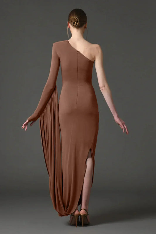 New Sexy Off-shoulder Long Skirt High-end Women's Slim Single-sleeved Dress Celebrate Evening Party Outfit Wholesale