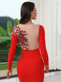 2024 Sexy Women Christmas Dress O-neck Long Sleeve Gauntlet Heavy duty sequin Flower Design Bodycon Backless Long Dress Vestidos
