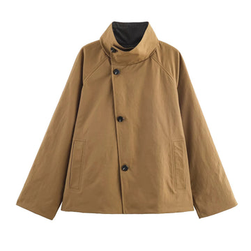 European and American style autumn new product women's versatile high neck short style double-sided windbreaker jacket