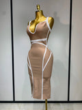 Women Sexy V Neck Striped Midi Bandage Bodycon Dress Celebrity Elegant Evening Club Party Luxury Birthday Outfit
