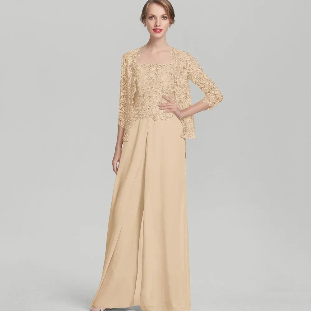 Mother Dresses Vintage Customized Jumpsuit Lace Bride Party Dress Tank Formal Occasion Gown Applique robes invitée mariage Champagne