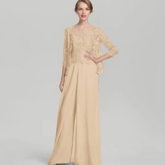 Mother Dresses Vintage Customized Jumpsuit Lace Bride Party Dress Tank Formal Occasion Gown Applique robes invitée mariage Champagne