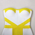 2024 Sexy Women'S Yellow Striped Patchwork White Bandage Dress Strapless Sleeveless Backless Bodycon Mini Dresses Party Vestidos
