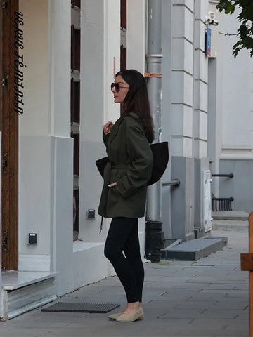Women's Windbreaker Lapel Solid Slim Trench Coat Autumn 2025 Female Long Sleeve Double Breasted Lace Up Coats Fashion Ladies Top