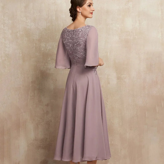 Elegant Chiffon Bridal Dress Customized A Line Lace Wedding Party Gowns Formal Occasion O Neck Mother Dresses For Bride