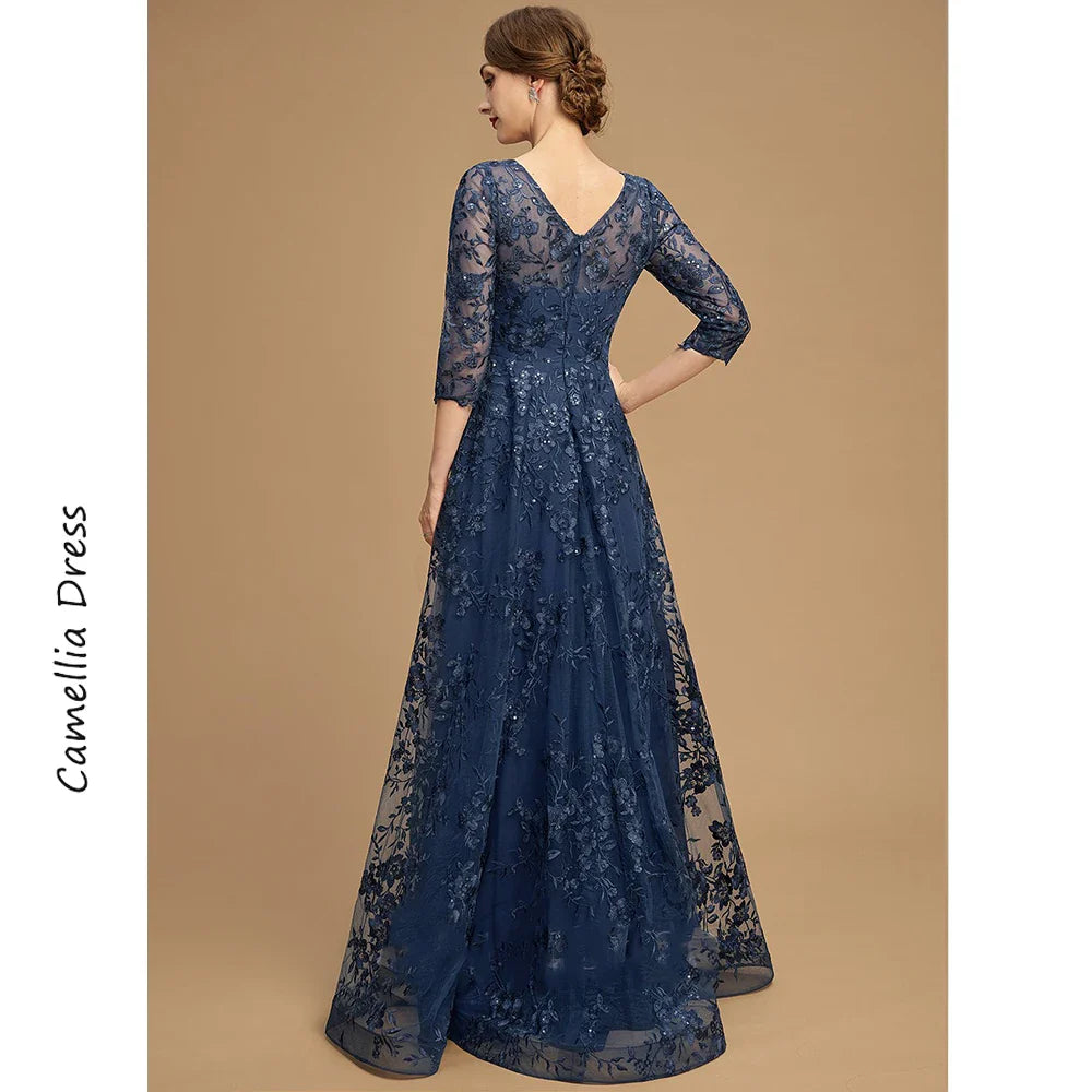 Mother Of The Bride Dress - A-line Evening Scoop Illusion Dress Elegant And Pretty Women's Dresses Lace Sequins Mother of the Bride Dresses Vestido
