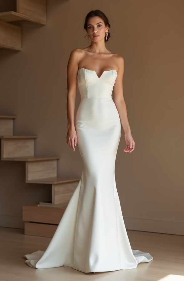 Satin Wedding Dress with Buttons – Strapless Fit & Flare Silhouette