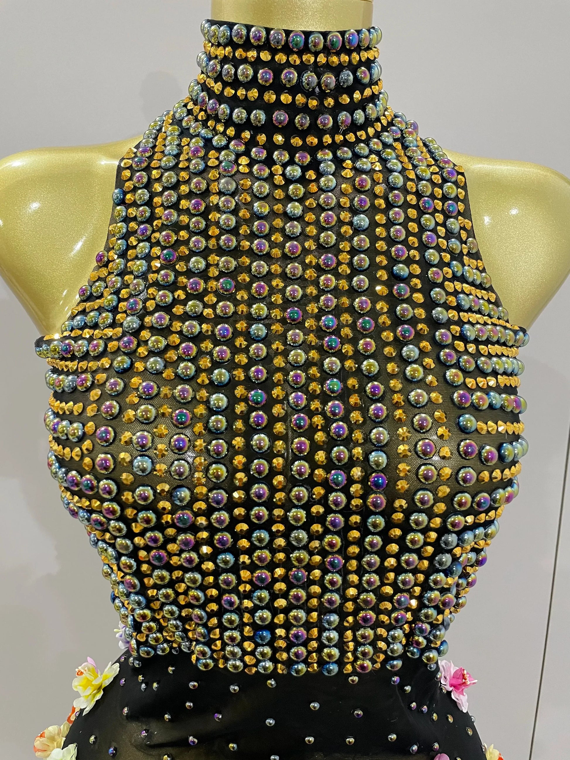 Sparkly Rhinestones Flowers Sexy See Through Long Dress Women Birthday Celebrate Wedding Evening Prom Dress Photo Shoot Wear